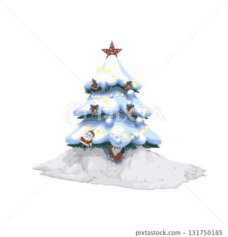 Santa Claus and Christmas tree with Christmas decorations in heavy snow in winter Santa Claus and Christmas tree with Christmas decorations in heavy snow in winter 131750185