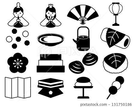 Hinamatsuri Icon Set of 16 Monotone Hinamatsuri Icon Set of 16 Monotone 131750186