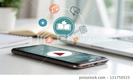 E learning mobile app concept on smartphone for modern online education. focused technology for convenient digital learning and multimedia course 131750525