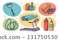 Healthy fitness and gym equipment icon set illustration for sport workout and exercise. Collection of active lifestyle training symbols 131750530