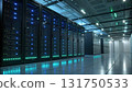 Impressive futuristic data center interior with row of server racks for hosting. Modern cloud computing and powerful network technology display 131750533