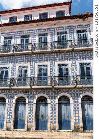 Traditional Portuguese colonial architecture color and style on Rua Portugal street in Sao Luis, Brazil Traditional Portuguese colonial architecture color and style on Rua Portugal street in Sao Luis, Brazil 131750551