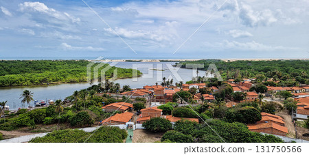 Village of Mandacaru, Barreirinhas, Maranhao, Brazil from the Mandacaru lighthouse, overlooking the Preguicas River 131750566