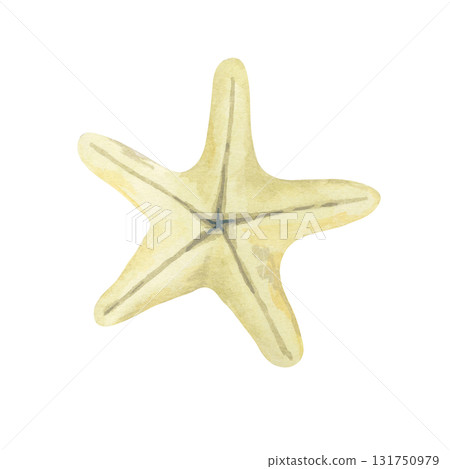 Yellow starfish watercolor illustration, hand drawn coastal clipart. Ideal for nautical invitations, textiles, wrapping paper, summer stationery, posters, stickers, and digital scrapbooking projects 131750979