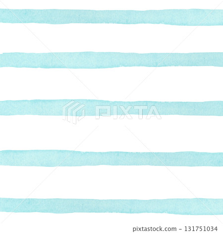 Hand drawn watercolor clipart with aqua horizontal stripes for nautical backgrounds. Ideal for fabric, gift wrap, digital paper, children products, beach invitations, and decorative print projects 131751034