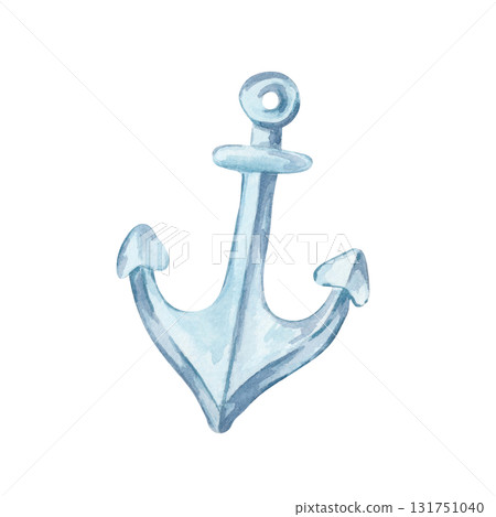 Blue anchor watercolor clipart, hand drawn marine element. Great for nautical invitations, travel designs, childrens wall art, fabric patterns, stickers, and decorative merchandise projects 131751040