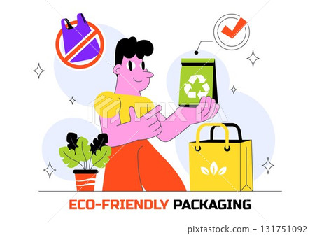 Eco Friendly Packaging Design Vector Illustration Featuring Sustainable Takeaway Paper Package with Botanical and Recyclable Biodegradable Materials 131751092