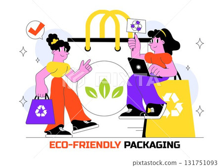 Eco Friendly Packaging Design Vector Illustration Featuring Sustainable Takeaway Paper Package with Botanical and Recyclable Biodegradable Materials 131751093