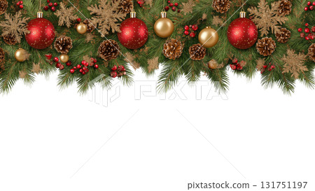 Red and gold garland with pine cones and holly, created AI, PNG 131751197
