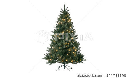 Lit green artificial Christmas tree, created AI, PNG 131751198