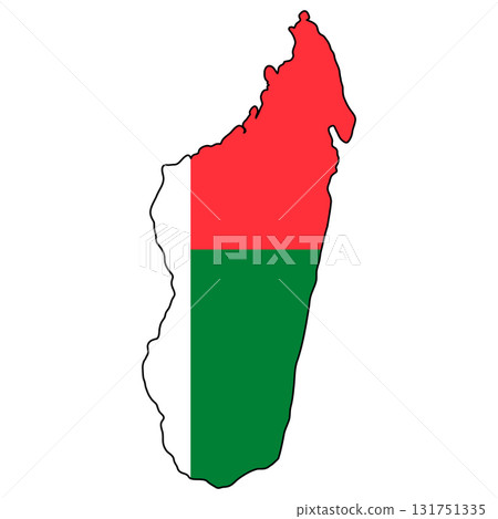Flag colored Madagascar map, Madagascar map filled with red green white national flag 131751335