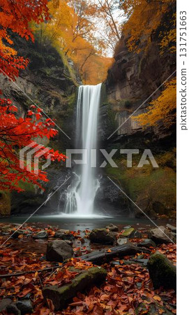 Background material_Image of a waterfall as autumn deepens 131751663