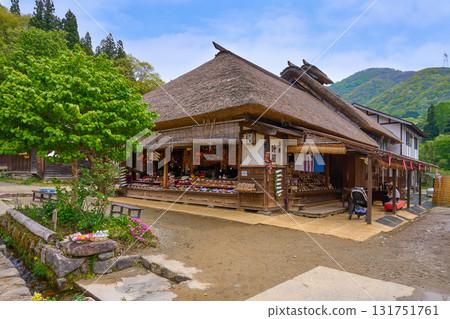 Fresh greenery in the thatched roof town of Ouchijuku in Shimogo Town, Minamiaizu County, Fukushima Prefecture 131751761