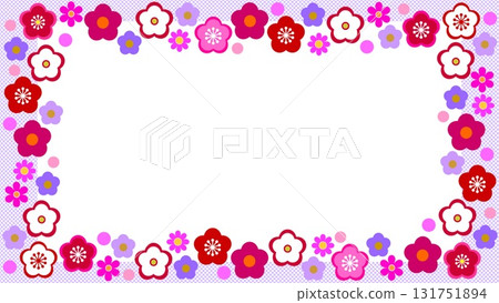 Plum blossom frame white space checkered pattern Plum blossom frame white space checkered pattern 131751894