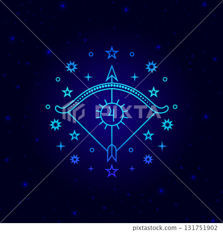 Sagittarius zodiac sign on dark blue background Sagittarius zodiac sign on dark blue background 131751902