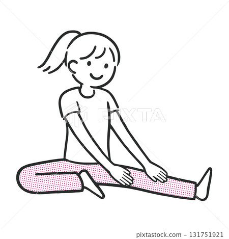 簡單線條畫出一位年輕女子做腿部伸展運動的插圖 131751921