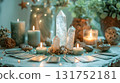 A spiritual healing space surrounded by crystals and candles 131752181