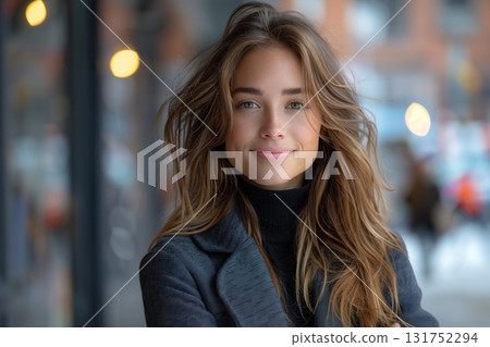Portrait of a beautiful young woman smiling and looking at camera. Woman portrait 131752294