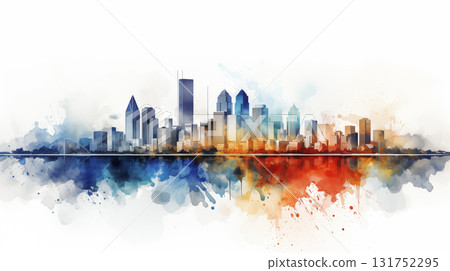 A watercolor painting of a cityscape. Vibrant cityscape with watercolor accents A watercolor painting of a cityscape. Vibrant cityscape with watercolor accents 131752295