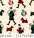Seamless pattern Scottish musicians with bagpipes Scotch Terrier Thistle Robert Burns Night 25th January, United Kingdom Scotland 131752380