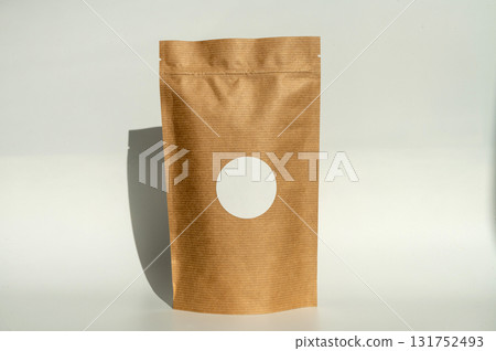 Brown kraft paper bag with window on white background 131752493
