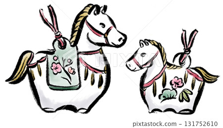 可愛的馬年泥鈴插畫 - 父母與孩子 131752610