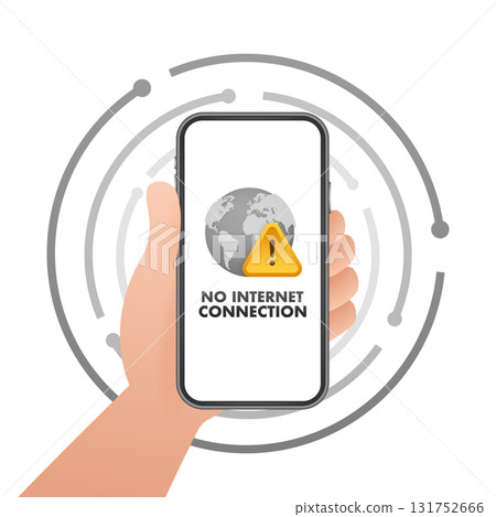 Hand holding smartphone displaying no internet connection error 131752666