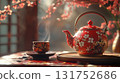 Plum-patterned teapot and tea utensils 131752686