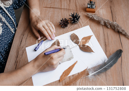 Autumn Craft Project with Dried Leaves and Handmade Paper Autumn Craft Project with Dried Leaves and Handmade Paper 131752808