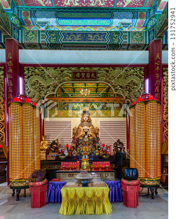 Interior of Thean Hou Temple showcasing Mazu statue, Kuala Lumpur, Malaysia. 131752941