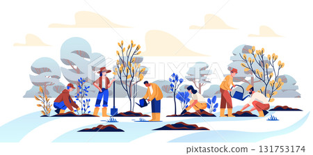 People planting trees environmental conservation teamwork diverse group gardening watering saplings nature outdoor landscape sustainable community project People planting trees environmental conservation teamwork diverse group gardening watering saplings nature outdoor landscape sustainable community project 131753174