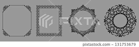 Set of decorative frames Elegant vector element for design in Eastern style, place for text. Floral black and gray borders. Lace illustration for invitations and greeting cards Set of decorative frames Elegant vector element for design in Eastern style, place for text. Floral black and gray borders. Lace illustration for invitations and greeting cards 131753679