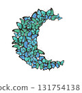 Moon with delicate blue, green and turquoise butterflies. Watercolor digital illustration 131754138