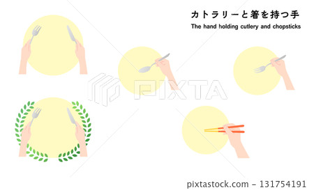Hands holding cutlery and chopsticks - Color Hands holding cutlery and chopsticks - Color 131754191