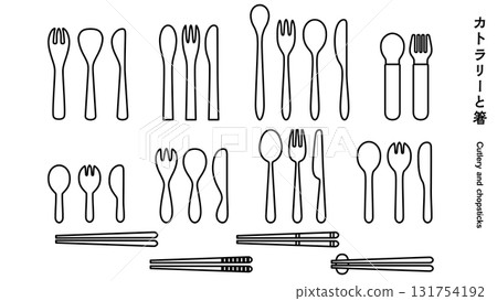 餐具和筷子的簡單線條畫 131754192