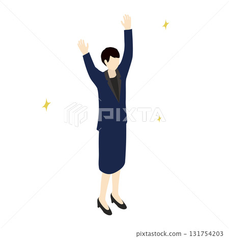 Isometric illustration of a female manager rejoicing at success 131754203