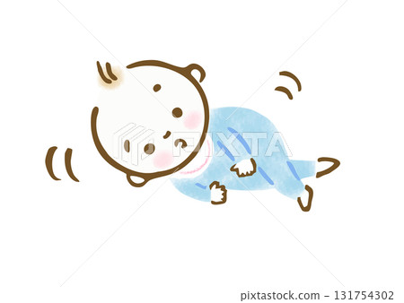 Hand-drawn illustration of a baby rolling over 131754302