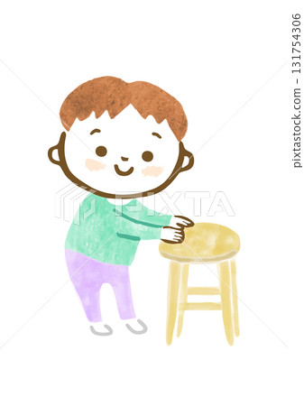 Hand-drawn illustration of a boy standing up 131754306