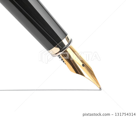 Fountain pen writing straight ink line on paper 131754314
