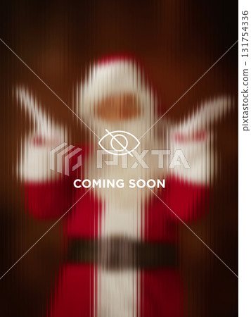 Blurred Santa Claus silhouette behind coming soon text. Creative digital artwork Blurred Santa Claus silhouette behind coming soon text. Creative digital artwork 131754336