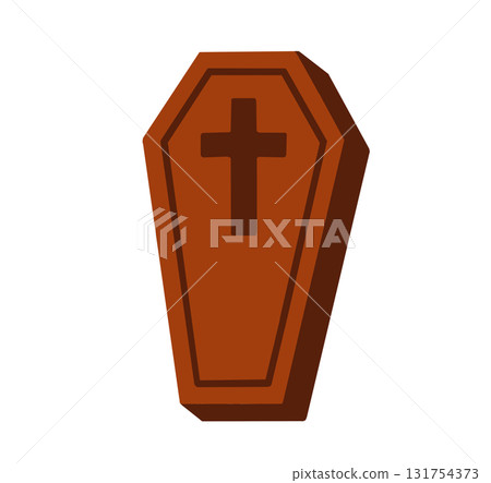 Illustration of a brown coffin with a cross Illustration of a brown coffin with a cross 131754373