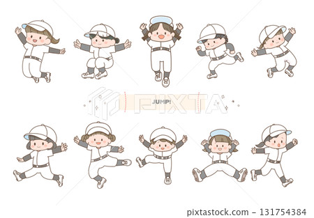 Jumping baseball girl Jumping baseball girl 131754384