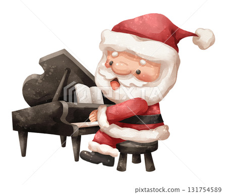 Watercolor cartoon illustration of santa claus playing a piano . Hand drawn digital painting . Transparency background . Watercolor cartoon illustration of santa claus playing a piano . Hand drawn digital painting . Transparency background . 131754589