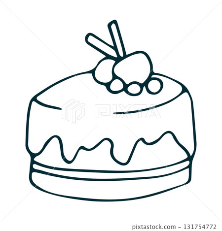 Outline cake with berries and cinnamon sticks illustration 131754772