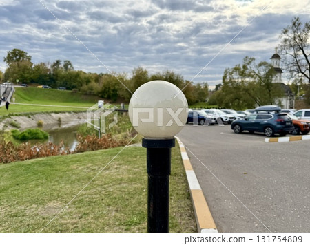 one city lamp on the background of the city 131754809