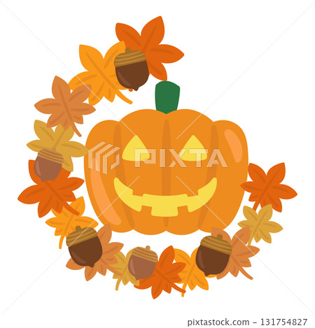 Halloween Jack-o'-lantern wreath illustration 131754827
