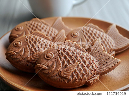Delicious-looking taiyaki filled with plenty of bean paste 131754919