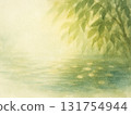 The calm water surface with sunlight filtering through the trees 131754944