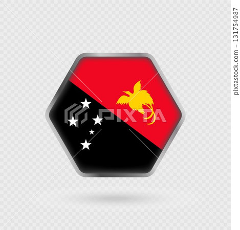 Papua New Guinea flag in a hexagon frame. Papua New Guinea flag in a hexagon frame. 131754987