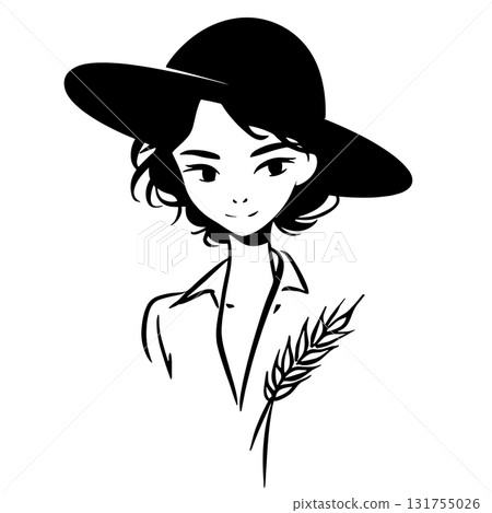 Farmer. Farmer simple black and white line art vector logo Farmer. Farmer simple black and white line art vector logo 131755026